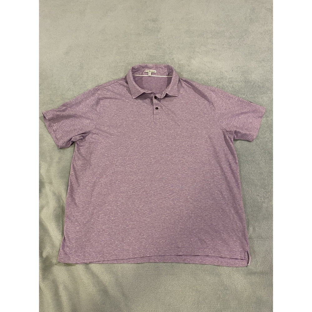 Mens Peter Millar Short Sleeve‎ Golf Polo Shirt Linen Blend Purple 2XL